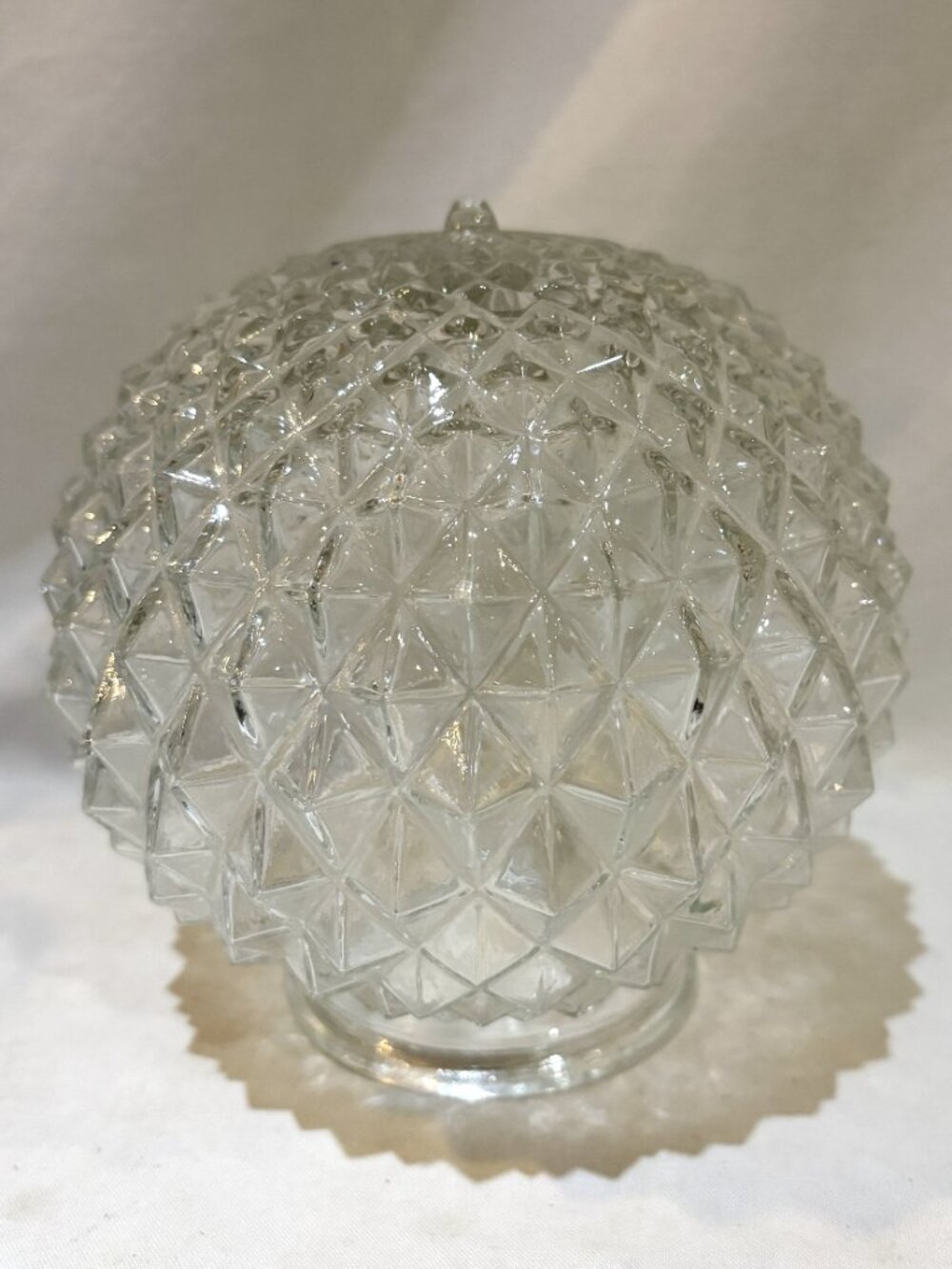 VTG MCM Diamond Cut Point Clear Glass Ceiling Light Globe 6" D 3 1/8" Fitter